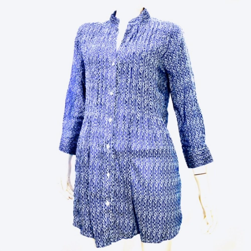 Rock Flower Paper Button Down Pintuck Tunic Top - Picture 2 of 8